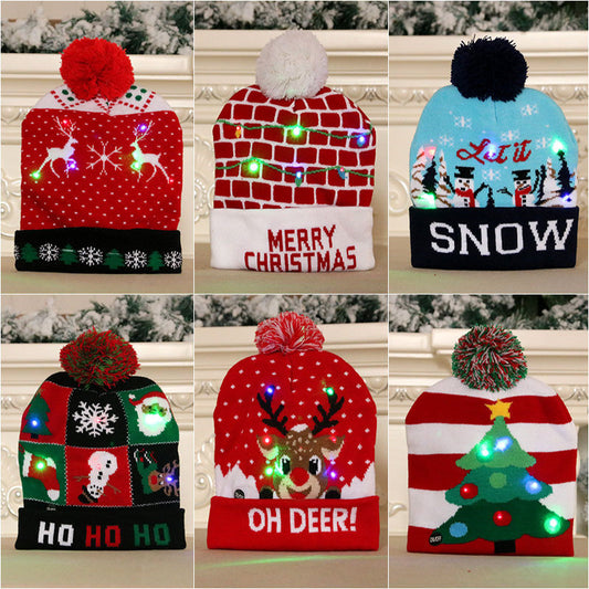 LED Christmas Hat Sweater Knitted Beanie Christmas Light Up Hat