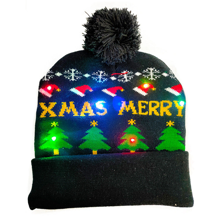 LED Christmas Hat Sweater Knitted Beanie Christmas Light Up Hat