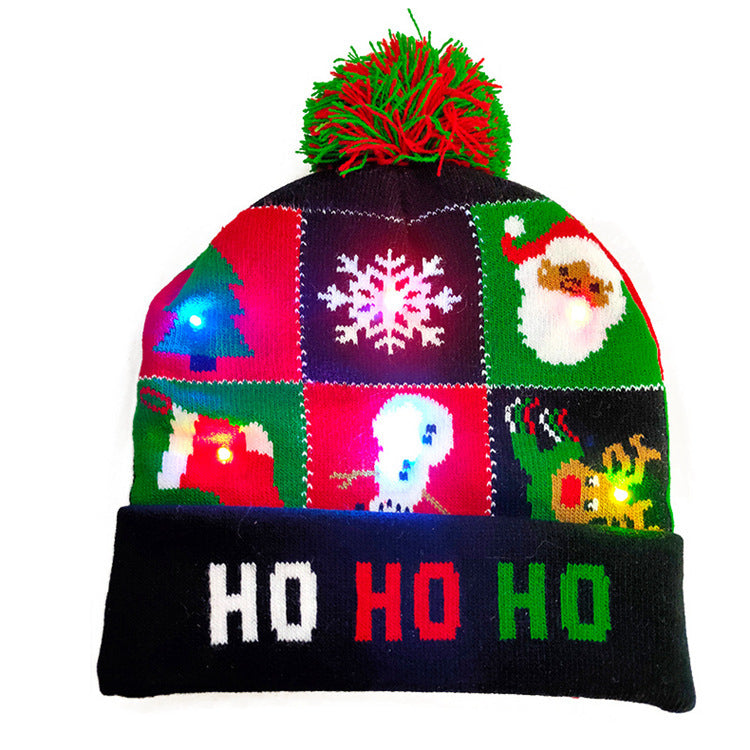 LED Christmas Hat Sweater Knitted Beanie Christmas Light Up Hat