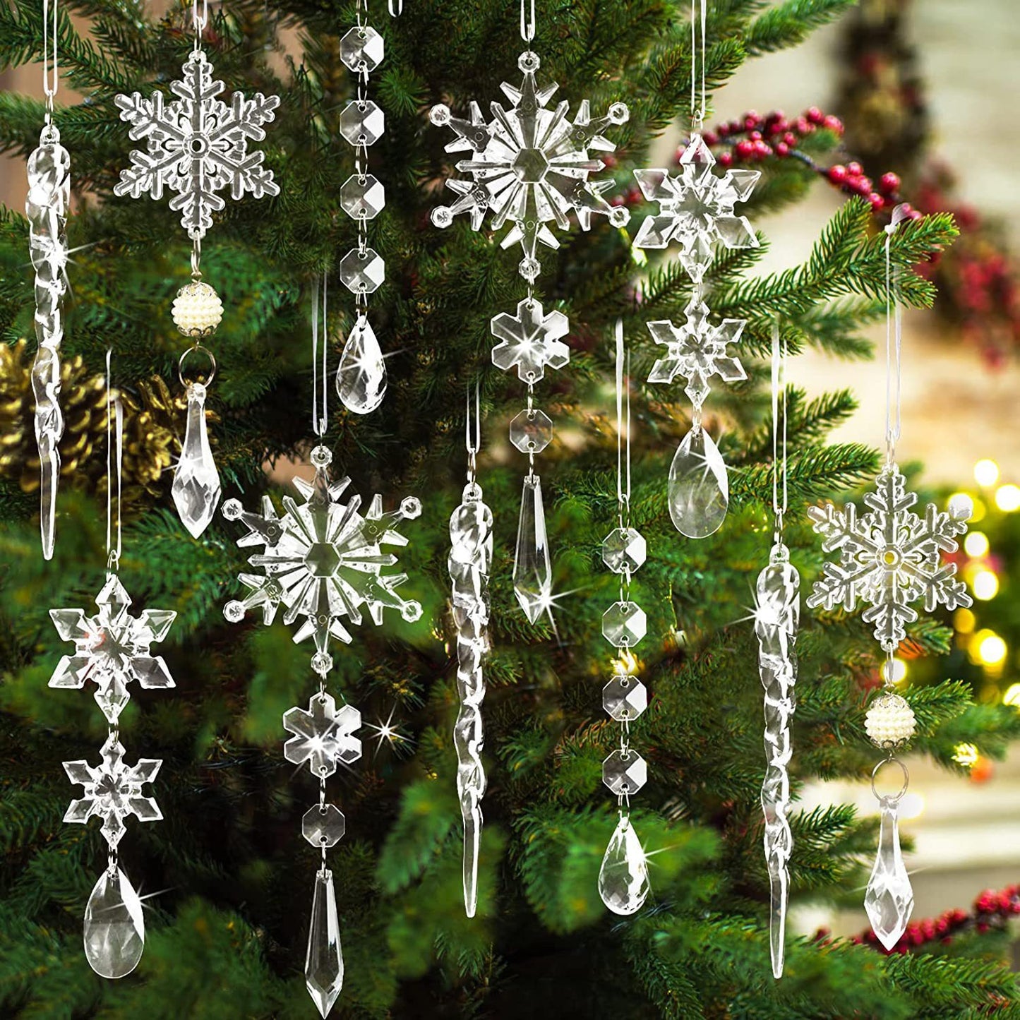 10 Christmas Tree Hanging Pendants Acrylic Ice Strip Snow