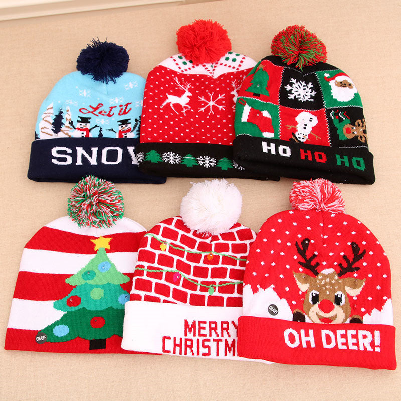 LED Christmas Hat Sweater Knitted Beanie Christmas Light Up Hat