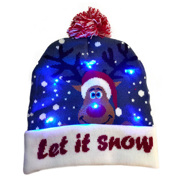 LED Christmas Hat Sweater Knitted Beanie Christmas Light Up Hat