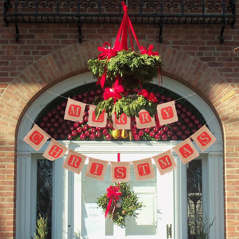 Merry Christmas Sackcloth Flag Christmas Banner