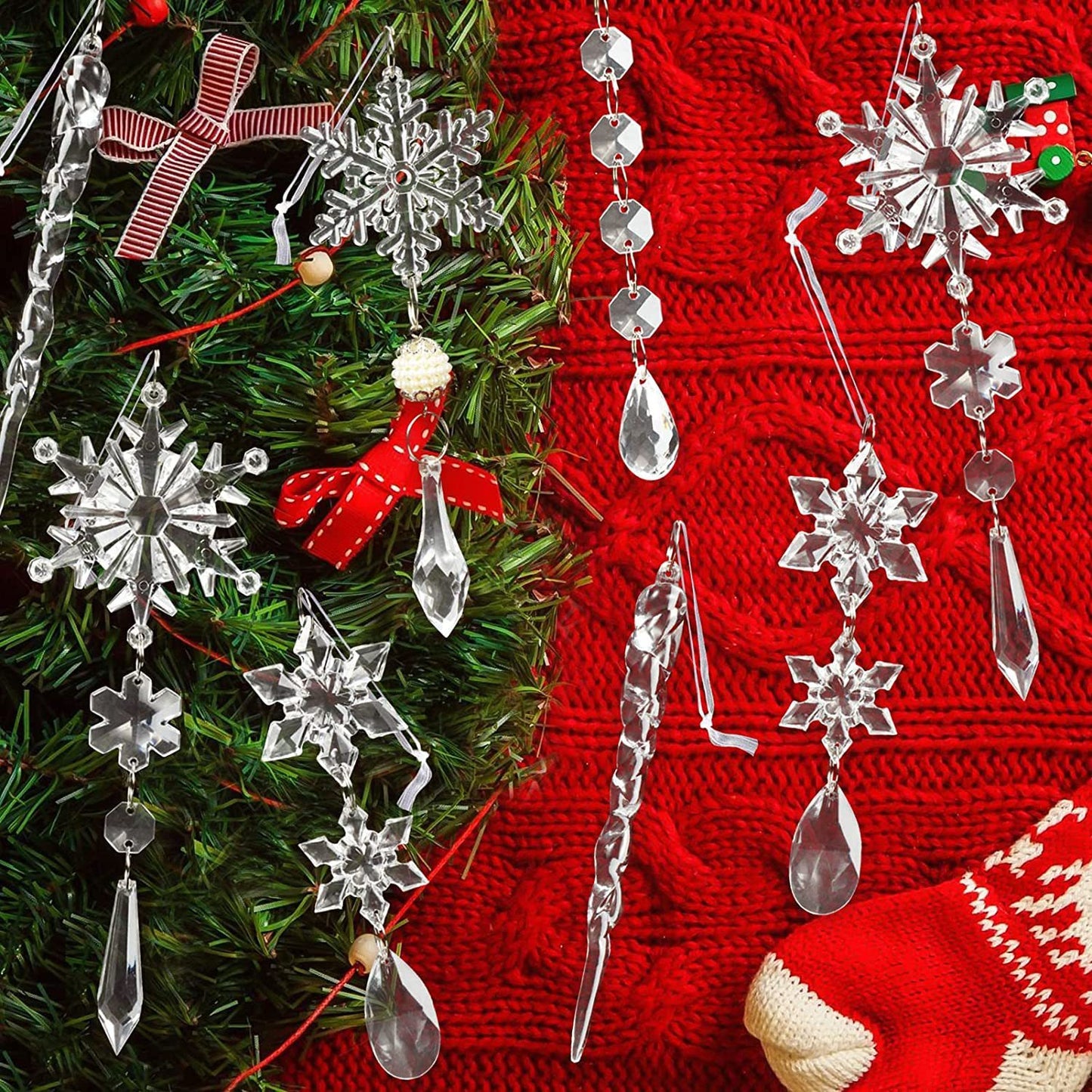 10 Christmas Tree Hanging Pendants Acrylic Ice Strip Snow