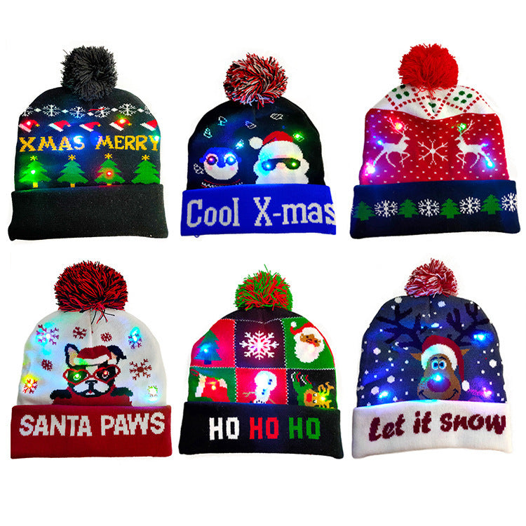 LED Christmas Hat Sweater Knitted Beanie Christmas Light Up Hat