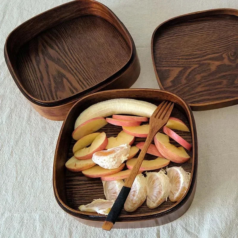 Japanese Wooden Lunch Box Insulated Double Layer