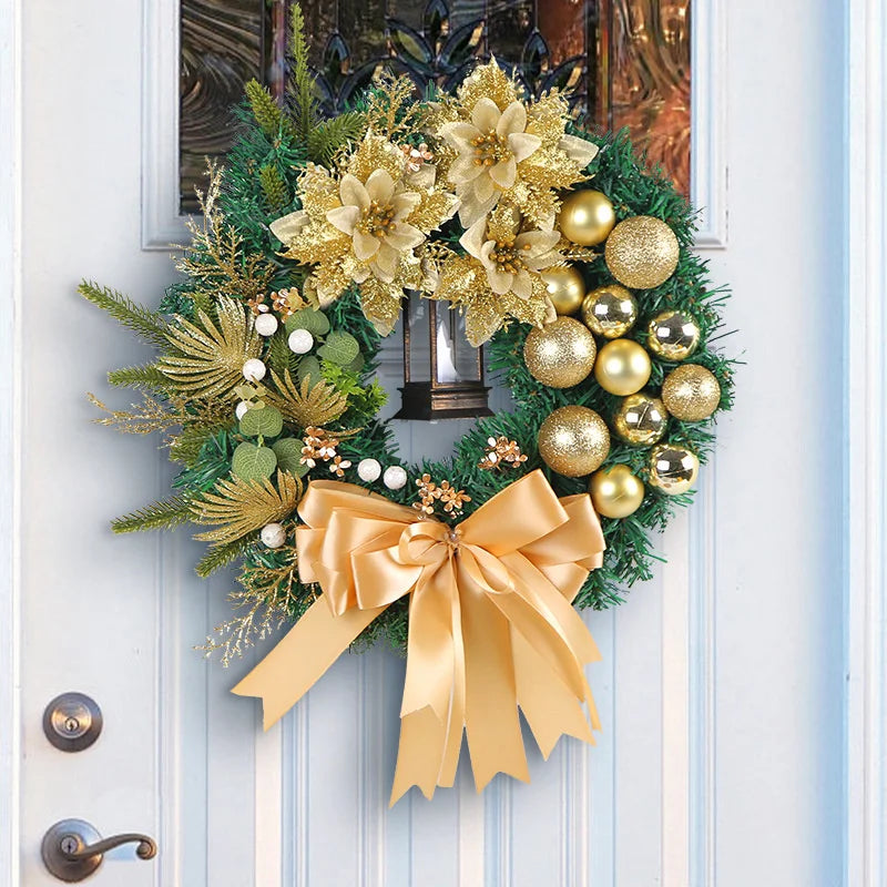 Christmas Wreath Front Door Decoration Golden Christmas Ball Pine Needle