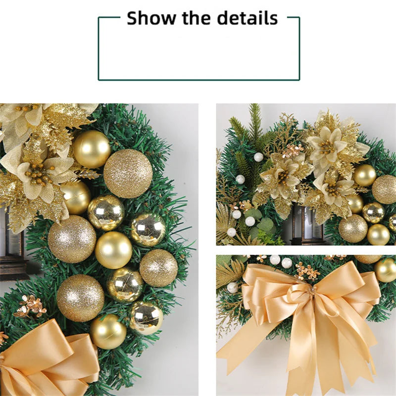 Christmas Wreath Front Door Decoration Golden Christmas Ball Pine Needle