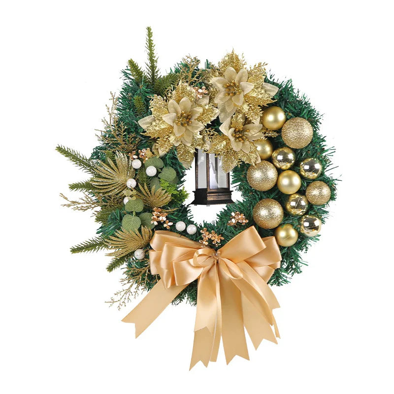 Christmas Wreath Front Door Decoration Golden Christmas Ball Pine Needle