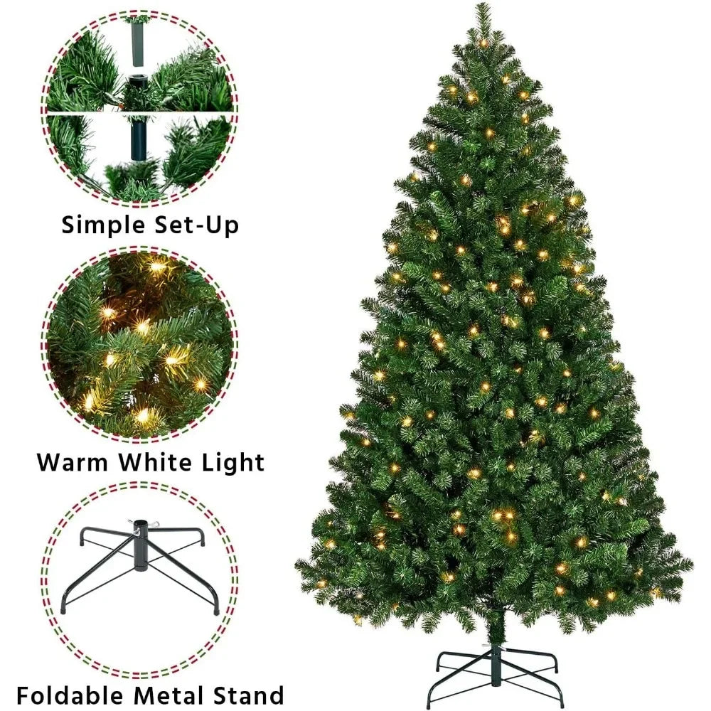 Christmas tree 6Ft Pre-lit Spruce Pre Lighted Xmas Tree with 300 Warm White Lights