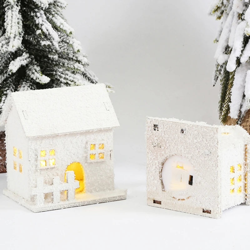 Christmas LED Light House Luminous Wooden Cabin Ornament Snow Scene Village