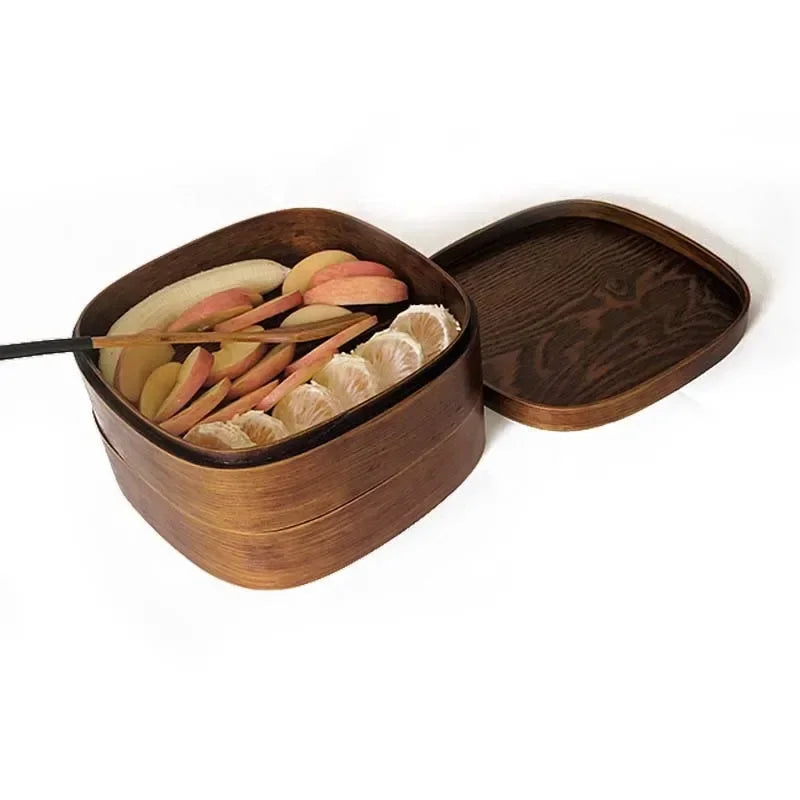 Japanese Wooden Lunch Box Insulated Double Layer