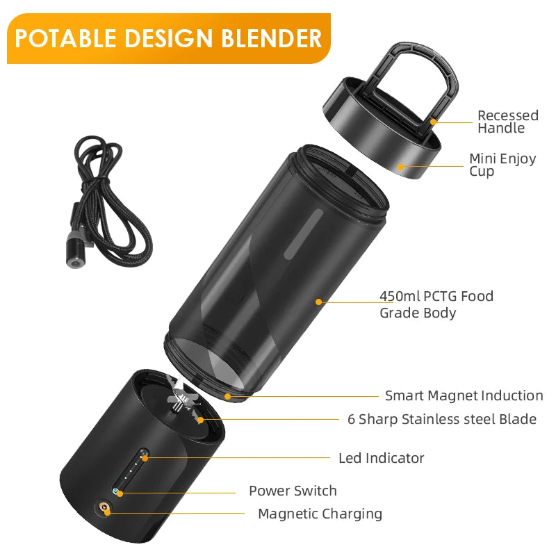 KIRAINAFLY Portable Fresh Juicer Electric Mini Portable Blender