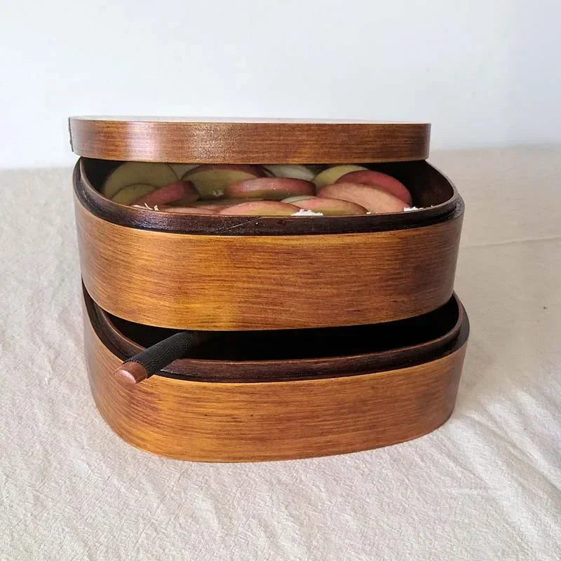 Japanese Wooden Lunch Box Insulated Double Layer