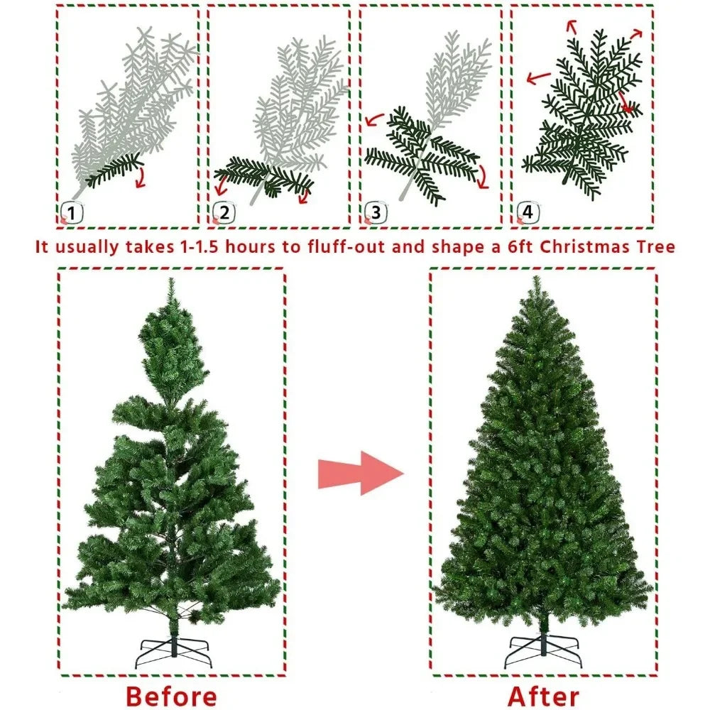 Christmas tree 6Ft Pre-lit Spruce Pre Lighted Xmas Tree with 300 Warm White Lights