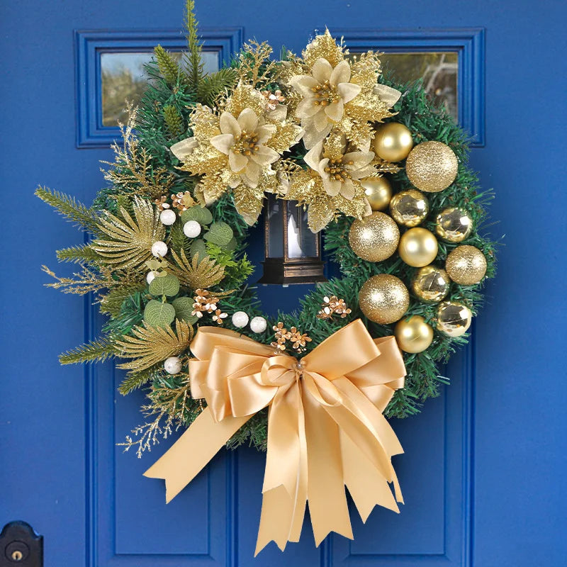 Christmas Wreath Front Door Decoration Golden Christmas Ball Pine Needle