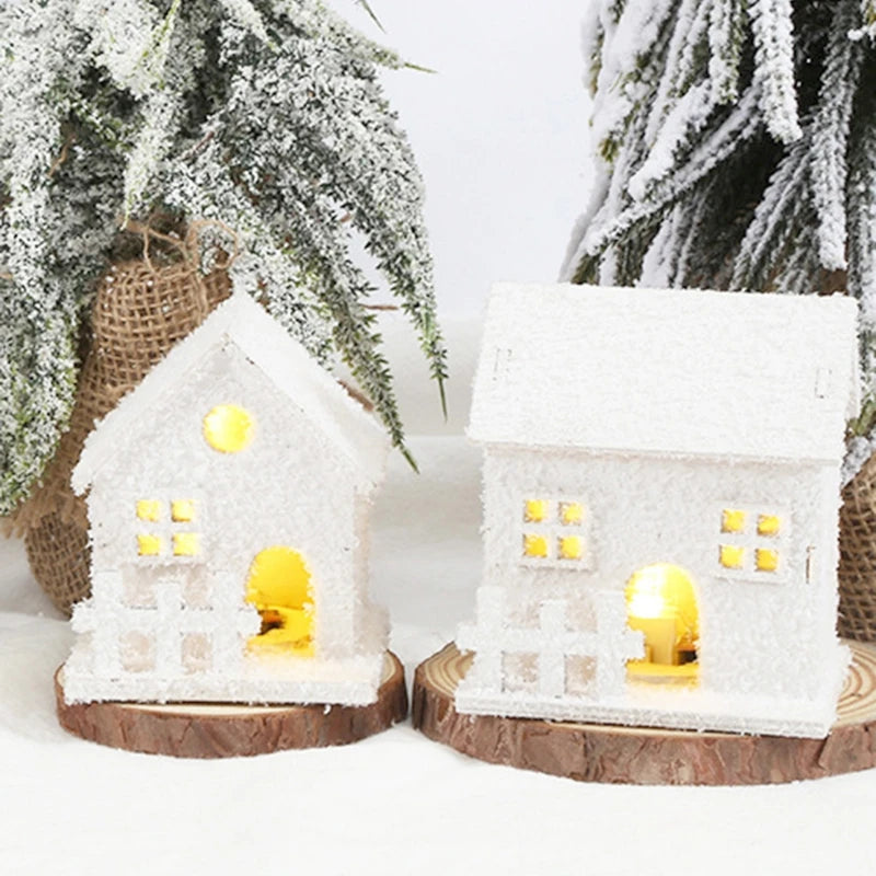 Christmas LED Light House Luminous Wooden Cabin Ornament Snow Scene Village