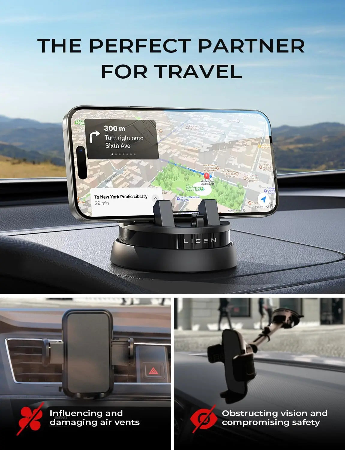 LISEN Car Phone Holder Mount Dashboard,360° Rotatable