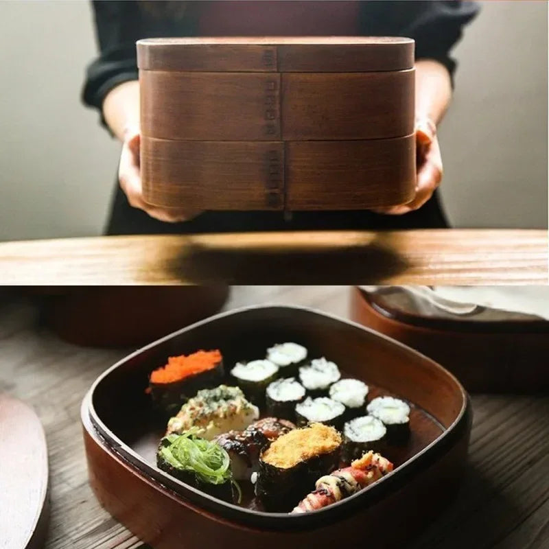 Japanese Wooden Lunch Box Insulated Double Layer