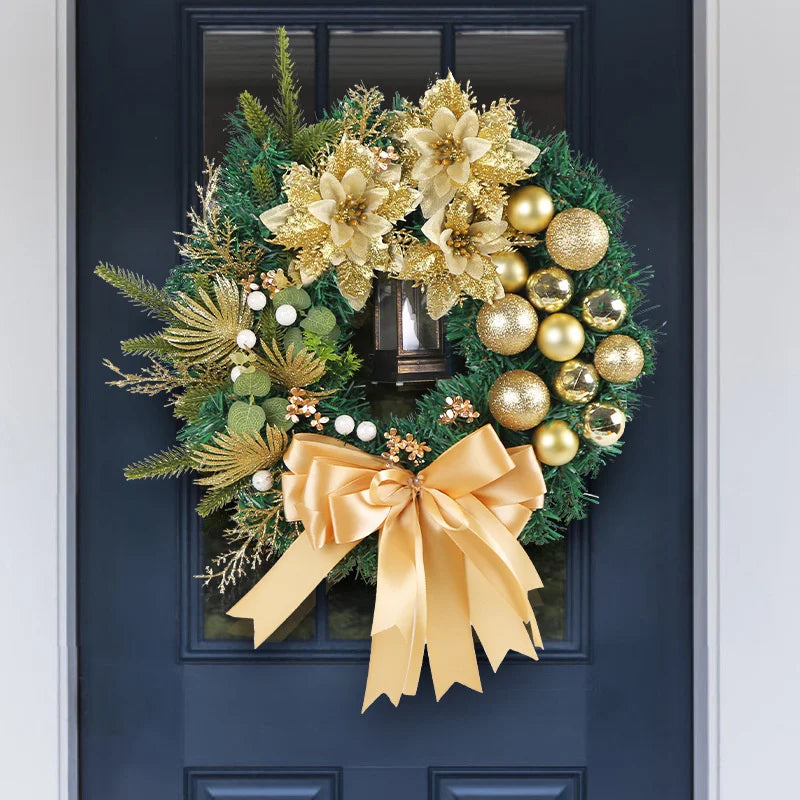 Christmas Wreath Front Door Decoration Golden Christmas Ball Pine Needle