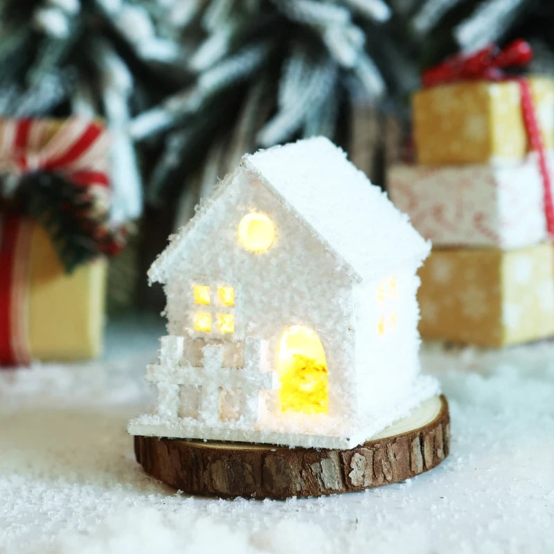 Christmas LED Light House Luminous Wooden Cabin Ornament Snow Scene Village