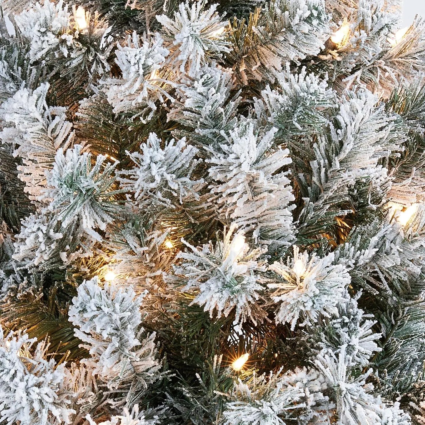 6ft- 9ft Prelit Christmas Tree with Warm White Lights Snow Flocked 820 Branch Tips 250 Lights