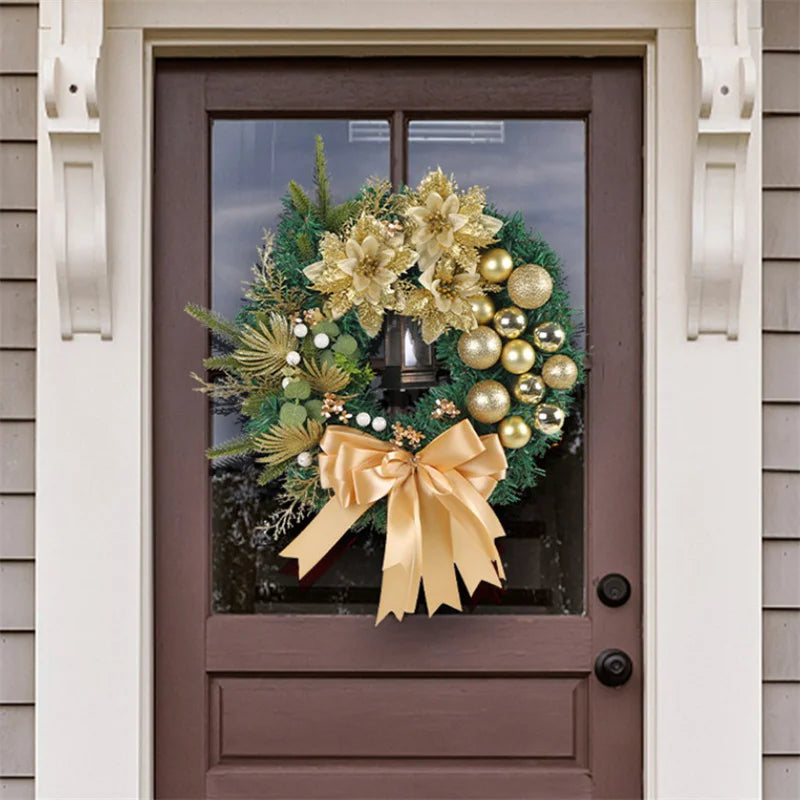 Christmas Wreath Front Door Decoration Golden Christmas Ball Pine Needle