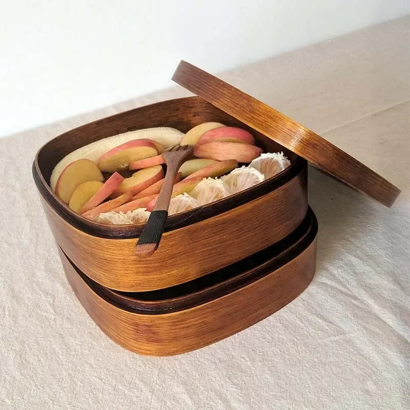 Japanese Wooden Lunch Box Insulated Double Layer