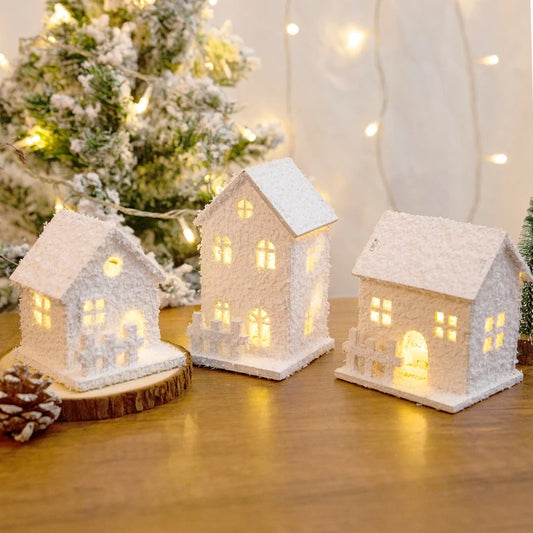 Christmas LED Light House Luminous Wooden Cabin Ornament Snow Scene Village