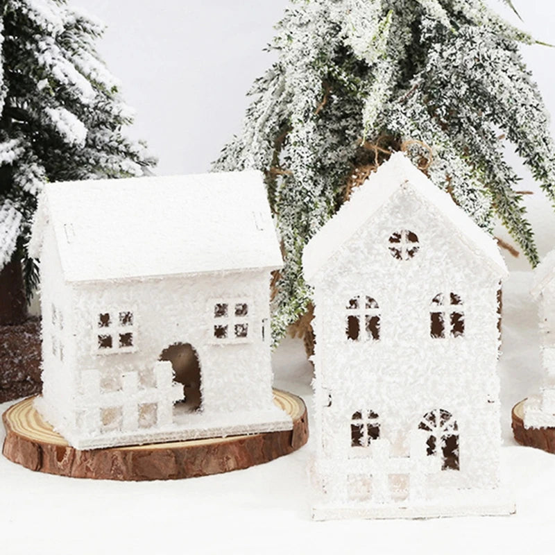 Christmas LED Light House Luminous Wooden Cabin Ornament Snow Scene Village