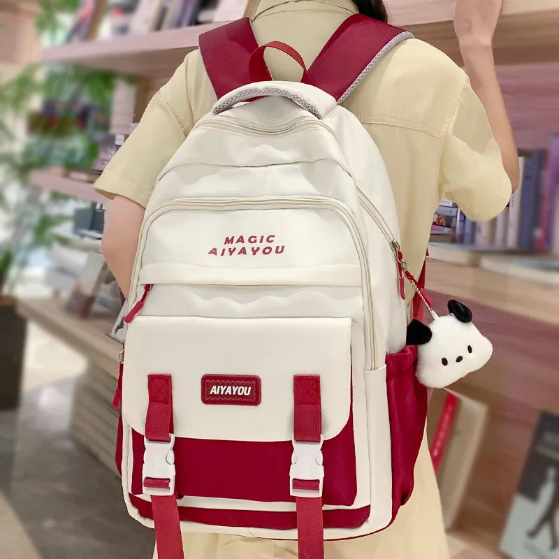 Red Travel Waterproof College Backpack Kawaii