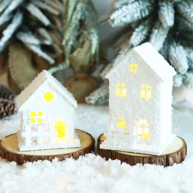 Christmas LED Light House Luminous Wooden Cabin Ornament Snow Scene Village