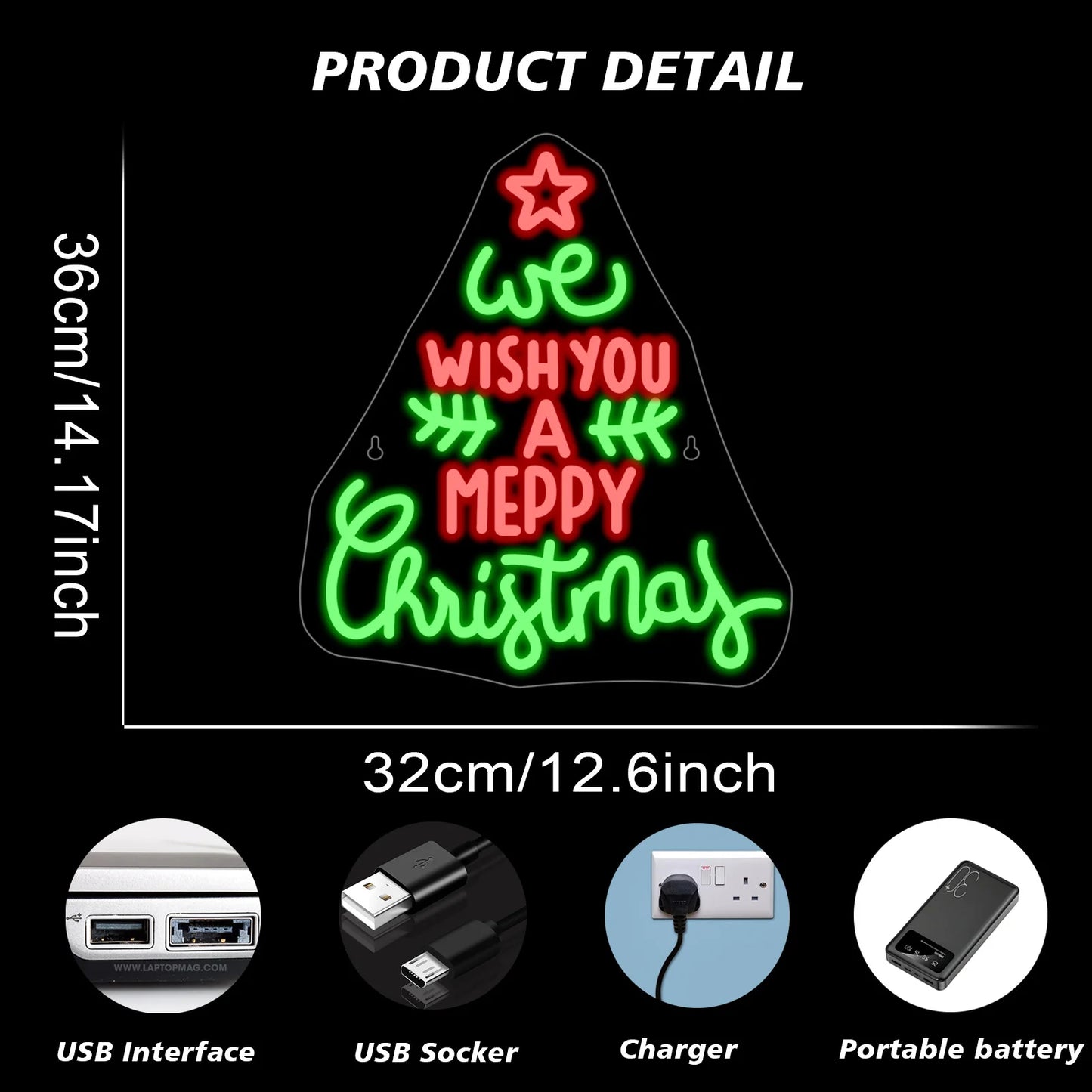 Wish You Merry Christmas Letter Neon Sign Xmas Tree Led Light Dimmable Room