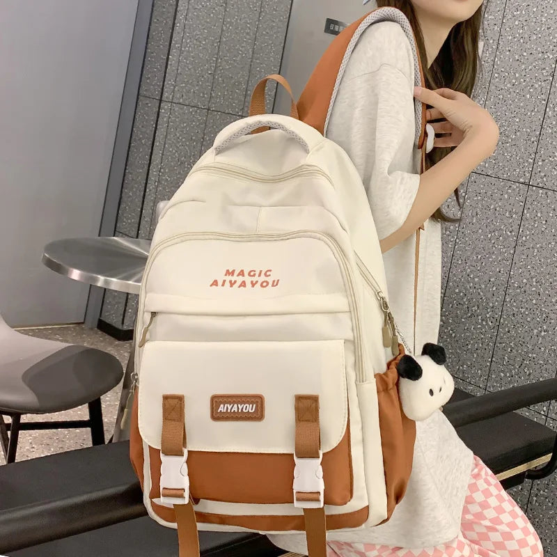 Red Travel Waterproof College Backpack Kawaii