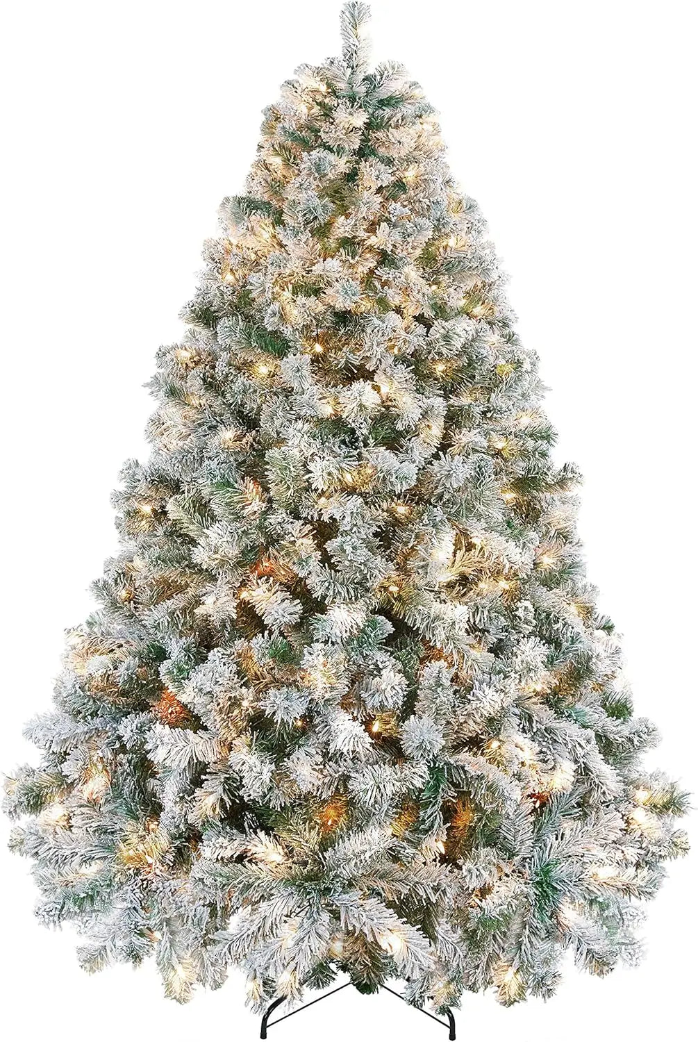 6ft- 9ft Prelit Christmas Tree with Warm White Lights Snow Flocked 820 Branch Tips 250 Lights